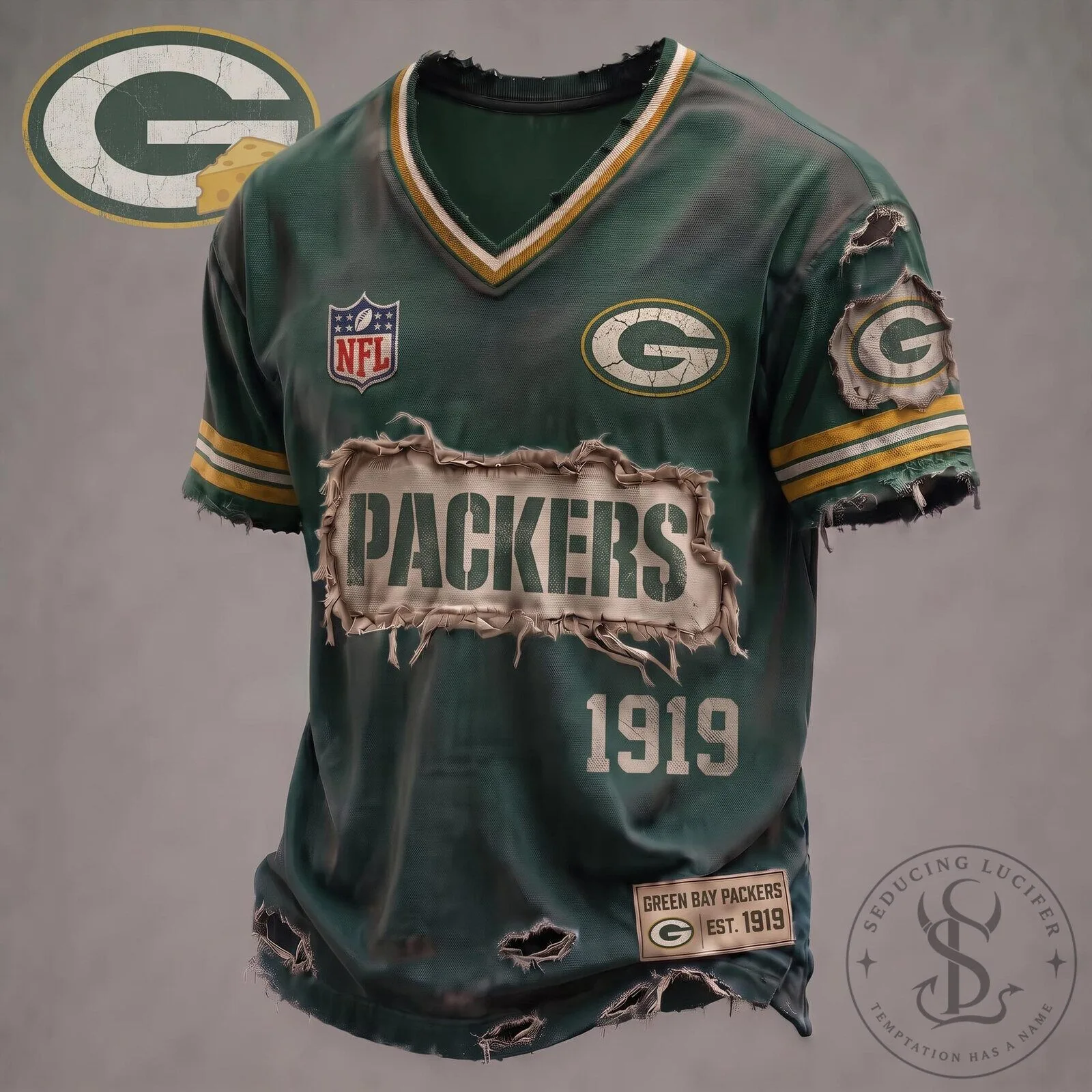 Green Bay Packers Distressed Football Team Jersey